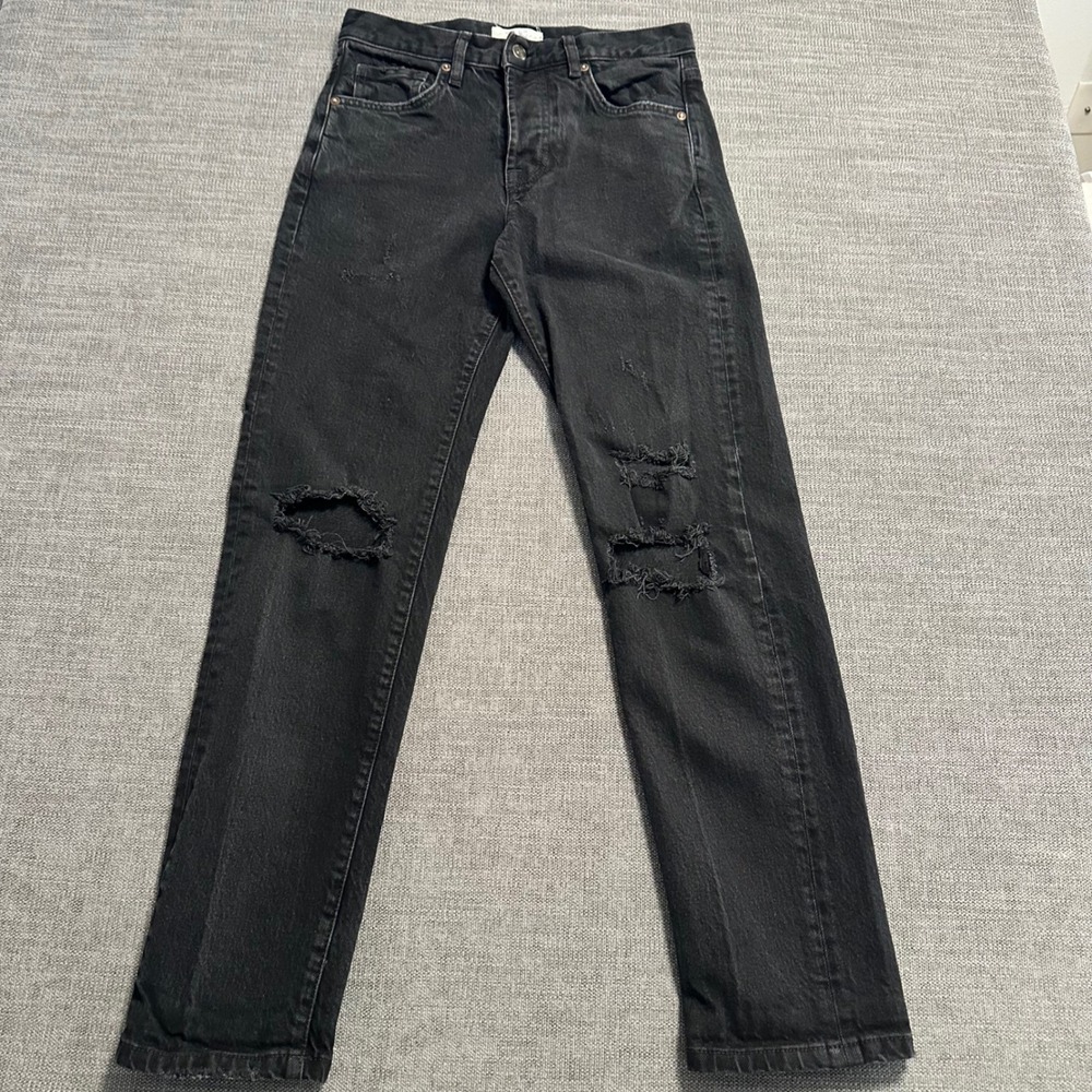 We The Free Jeans Womens 25 Black Distressed Ripped Straight Leg High Rise